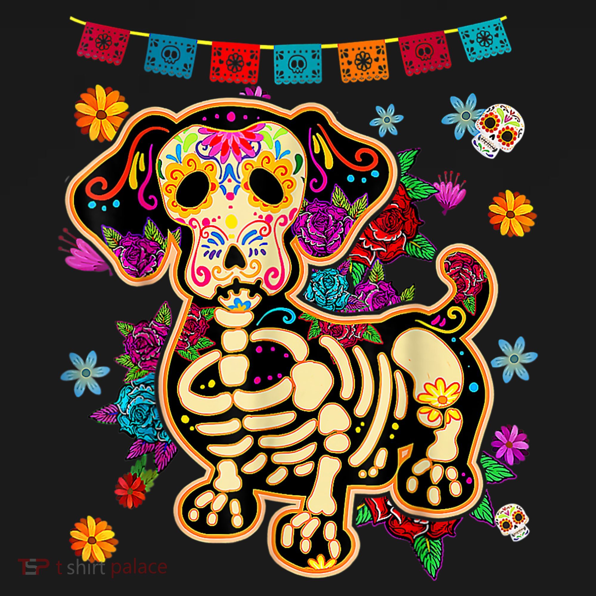 Sugar Skull Mexican Dachshund Bone Halloween Day Of Dead Bucket Hat