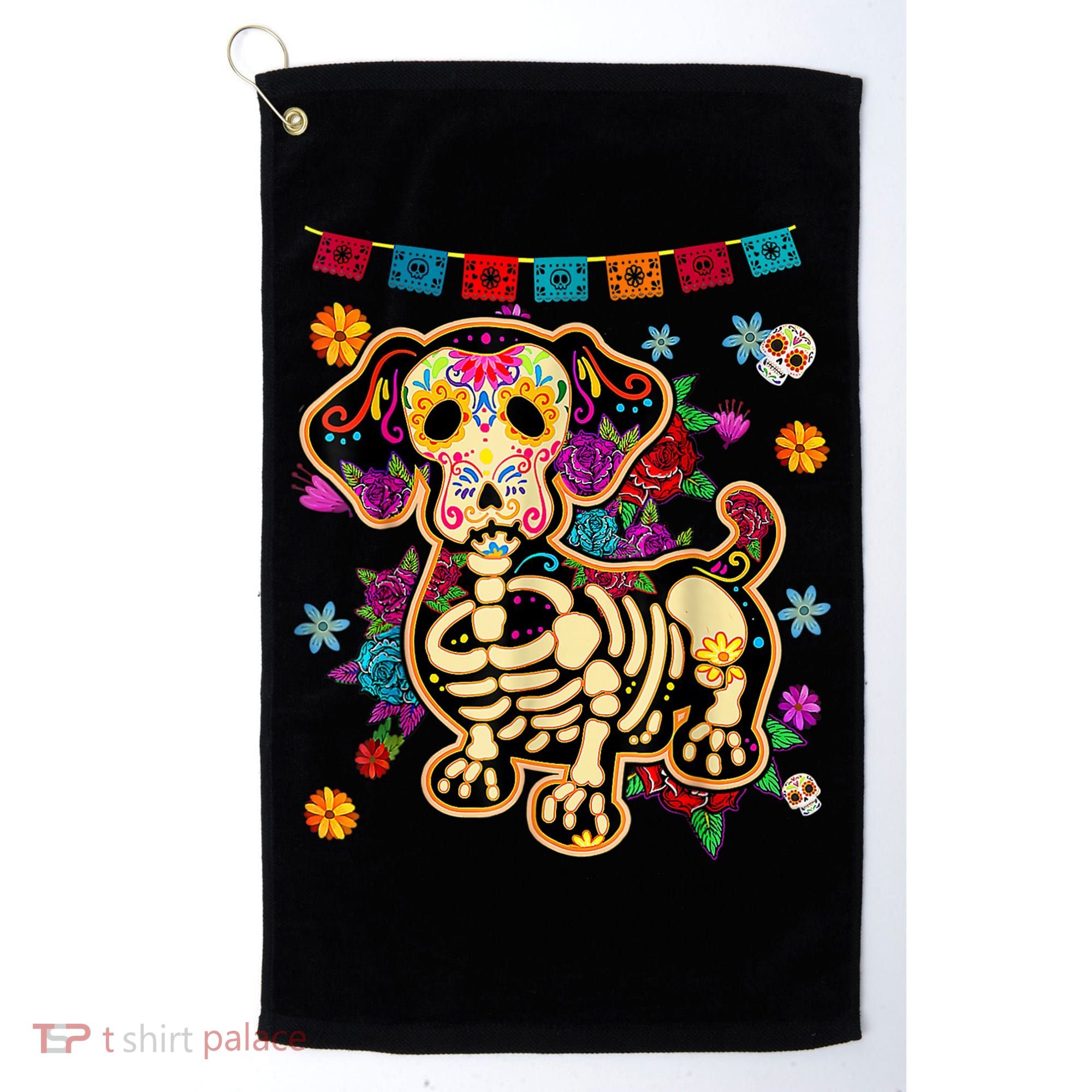 Sugar Skull Mexican Dachshund Bone Halloween Day Of Dead Golf Towel