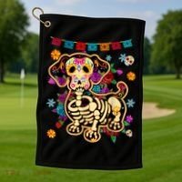Sugar Skull Mexican Dachshund Bone Halloween Day Of Dead Golf Towel thumb 1