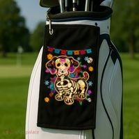 Sugar Skull Mexican Dachshund Bone Halloween Day Of Dead Golf Towel thumb 2