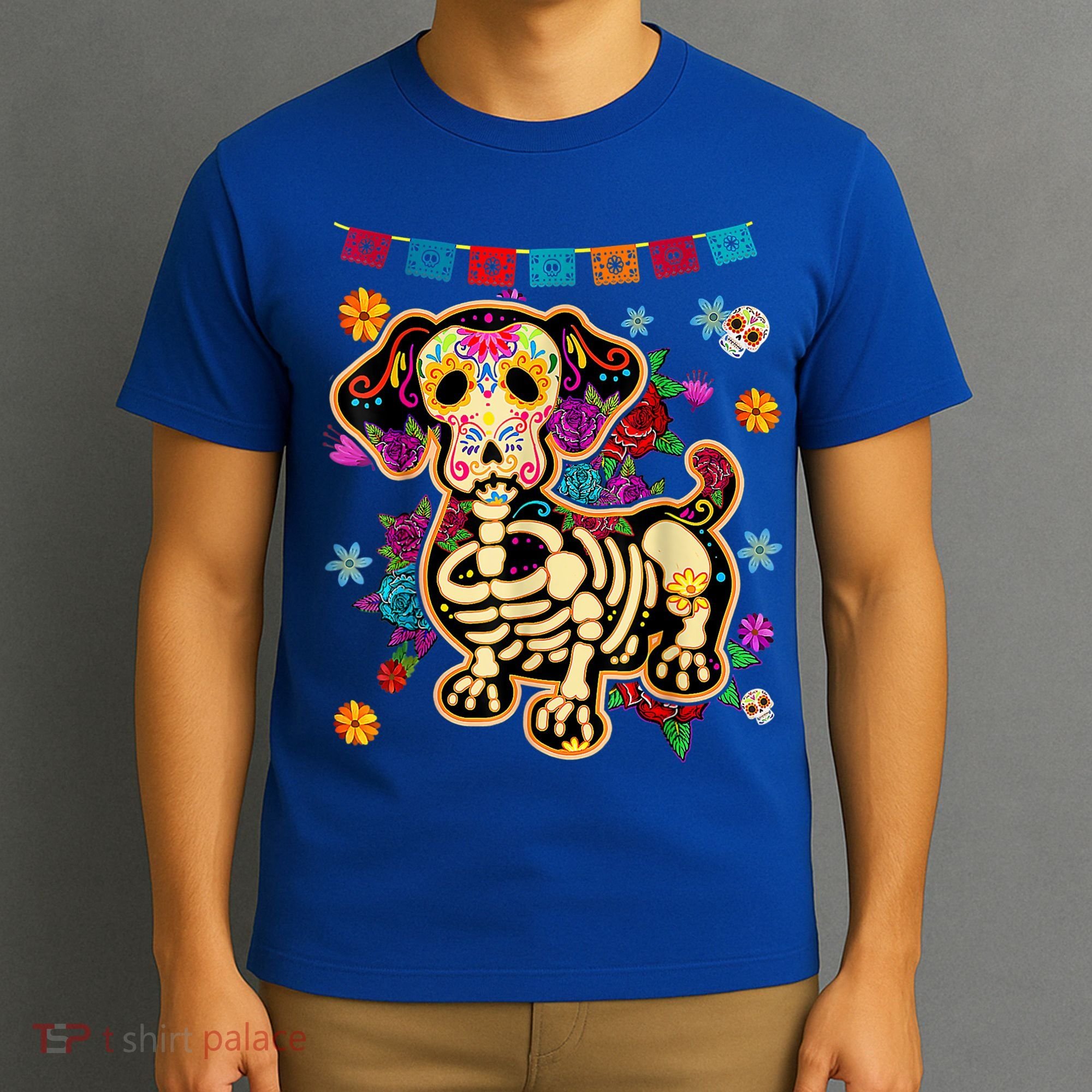 Sugar Skull Mexican Dachshund Bone Halloween Day Of Dead T-Shirt
