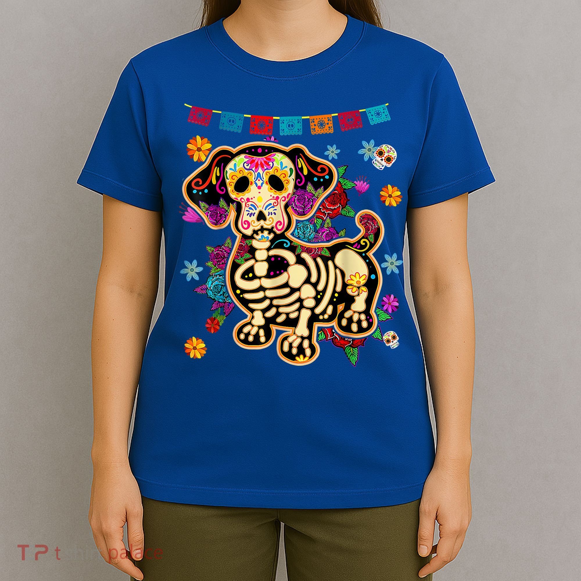 Sugar Skull Mexican Dachshund Bone Halloween Day Of Dead T-Shirt