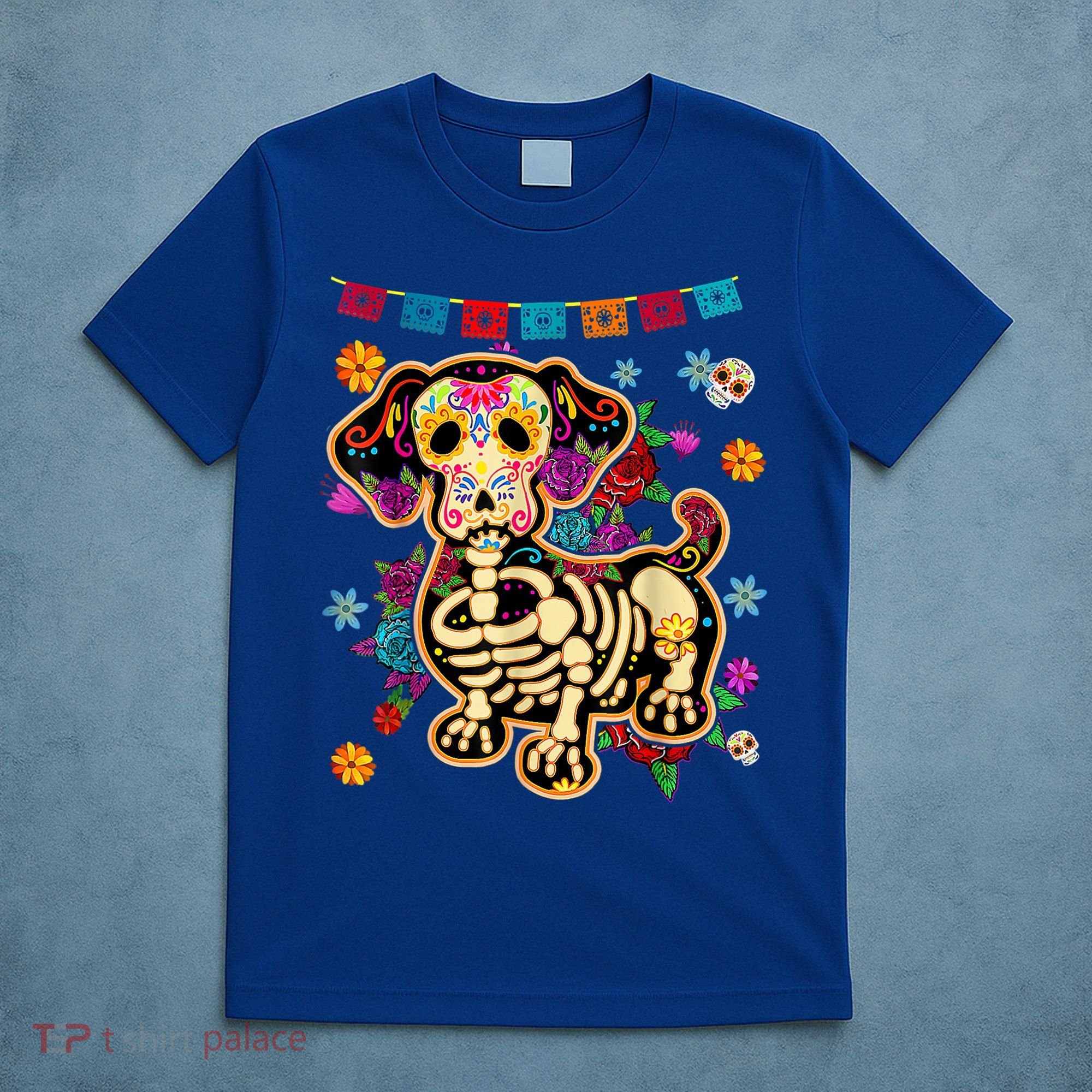 Sugar Skull Mexican Dachshund Bone Halloween Day Of Dead T-Shirt