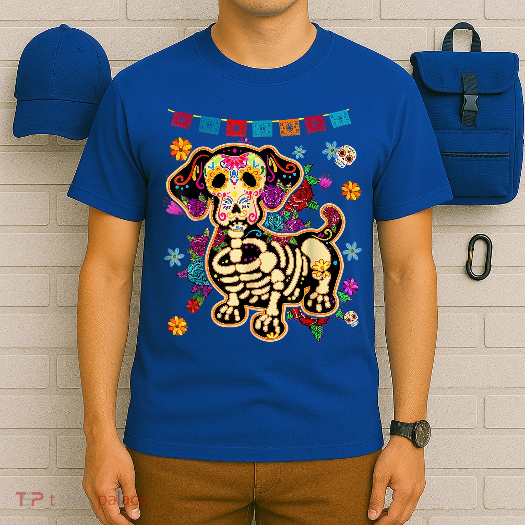 Sugar Skull Mexican Dachshund Bone Halloween Day Of Dead T-Shirt