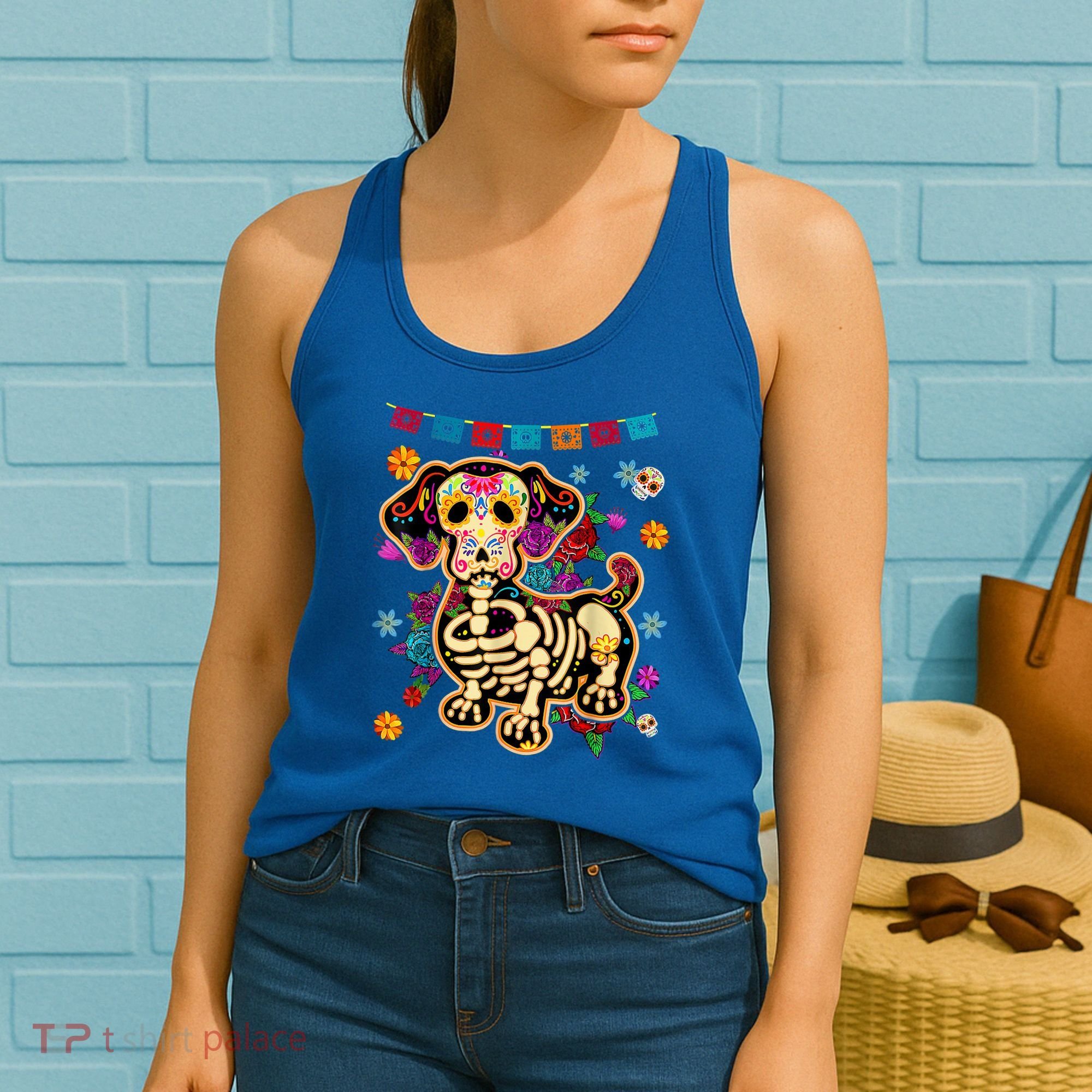 Sugar Skull Mexican Dachshund Bone Halloween Day Of Dead Women's Tank Top
