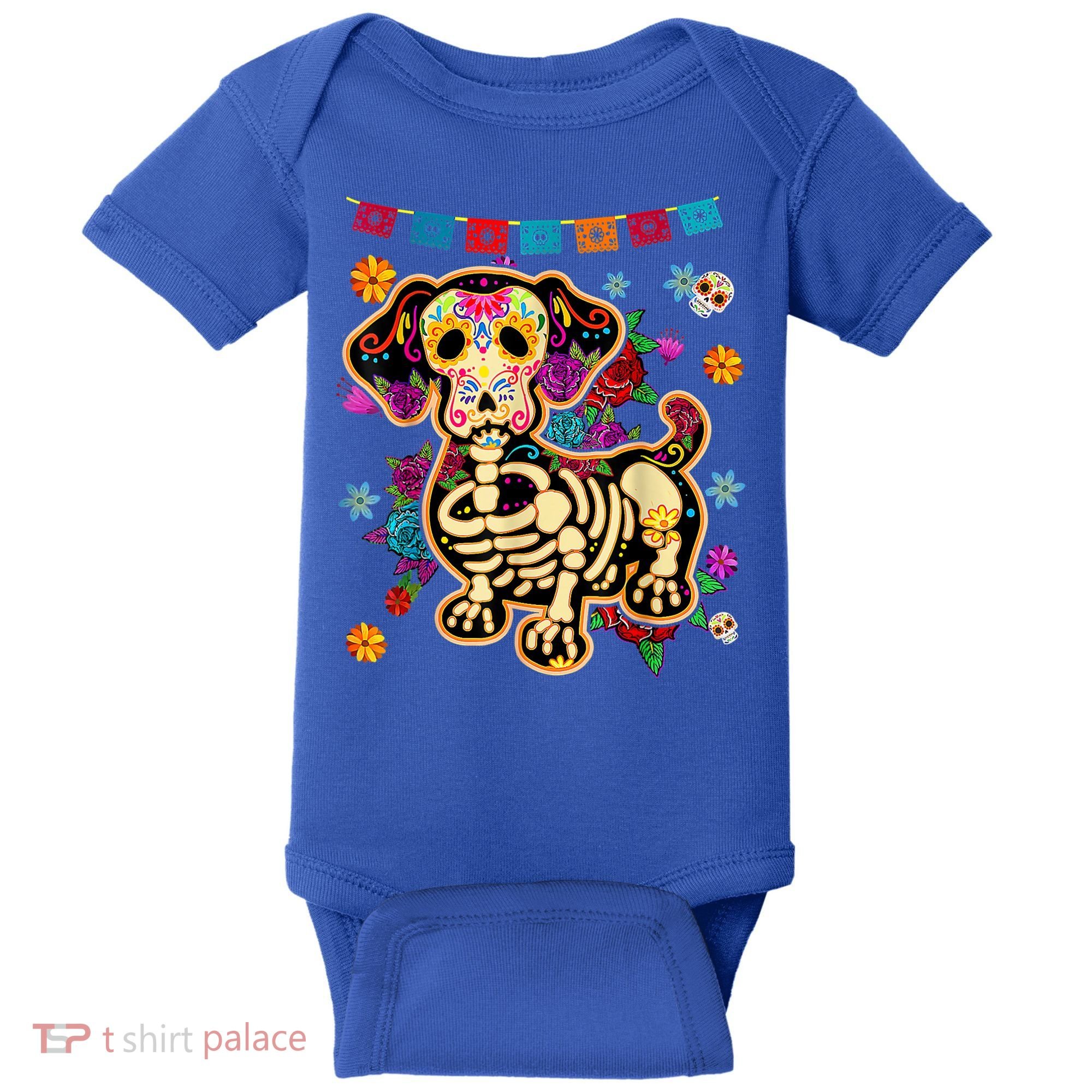Sugar Skull Mexican Dachshund Bone Halloween Day Of Dead Baby Bodysuit