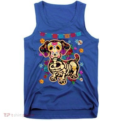 Sugar Skull Mexican Dachshund Bone Halloween Day Of Dead Tank Top
