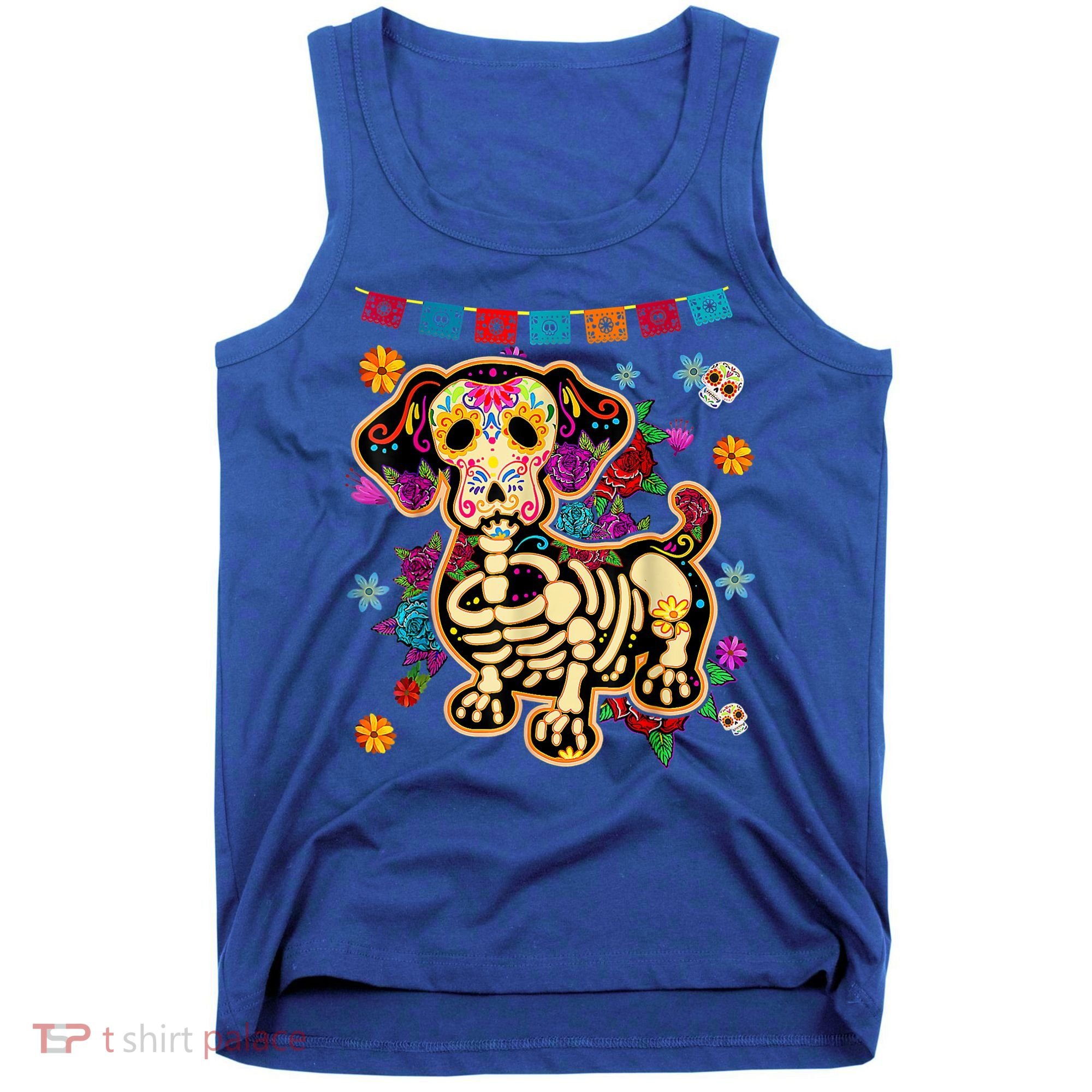 Sugar Skull Mexican Dachshund Bone Halloween Day Of Dead Tank Top
