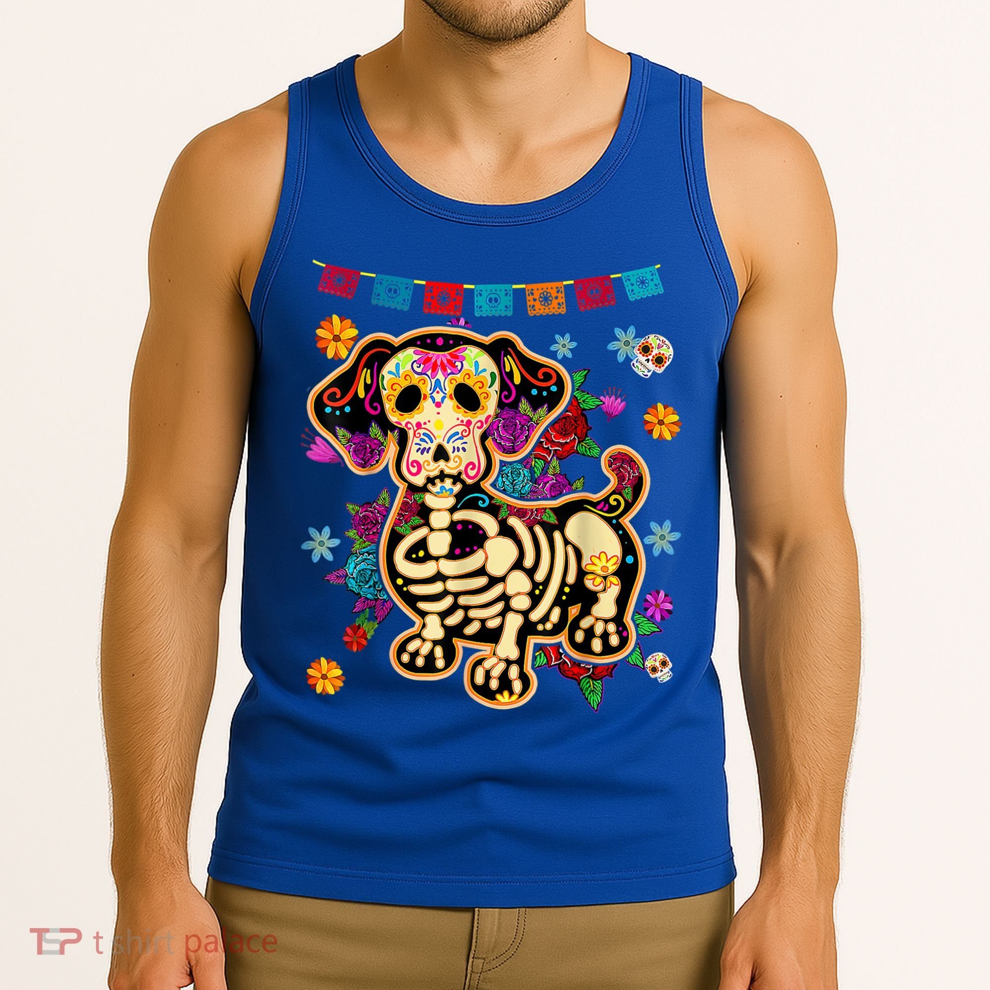 Sugar Skull Mexican Dachshund Bone Halloween Day Of Dead Tank Top