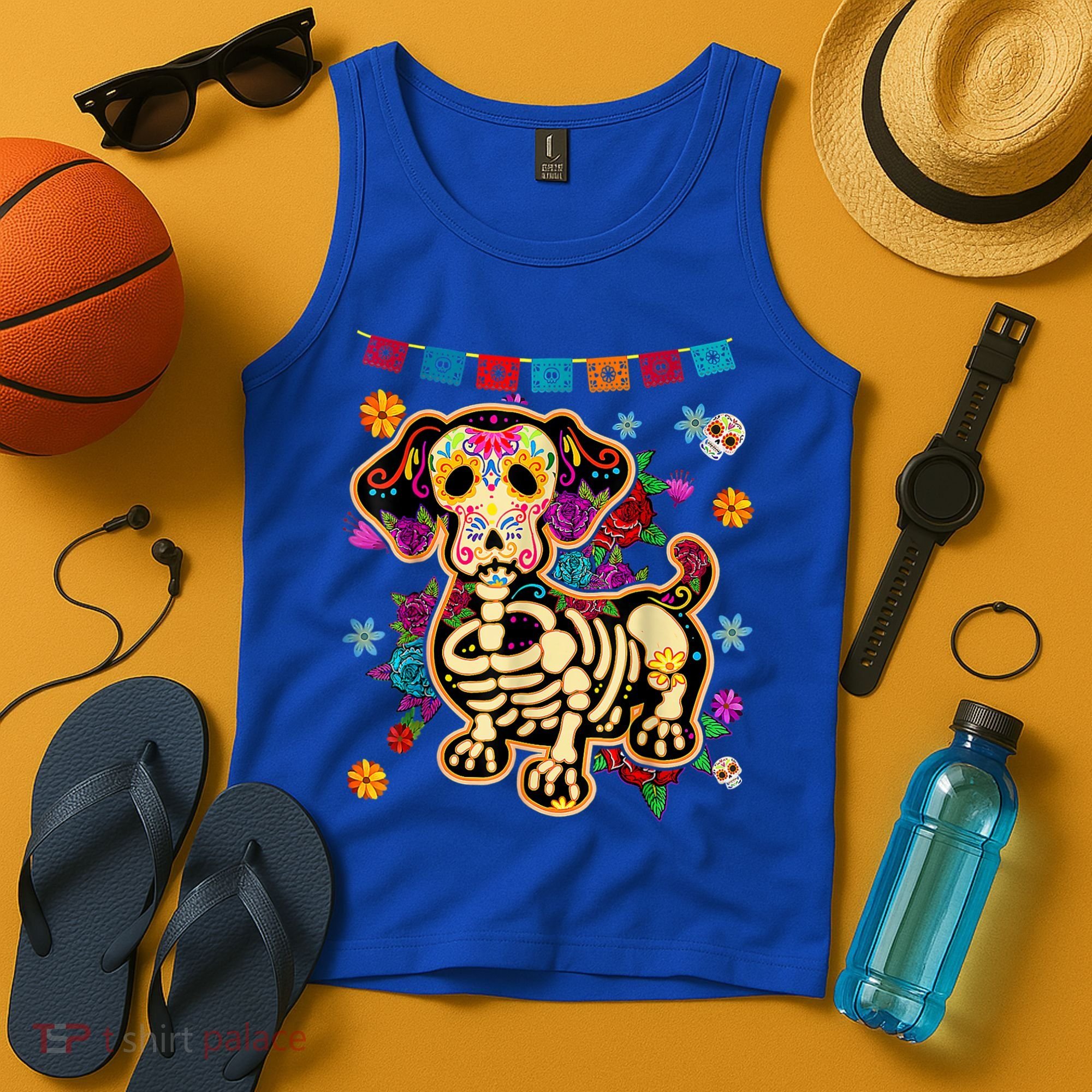 Sugar Skull Mexican Dachshund Bone Halloween Day Of Dead Tank Top