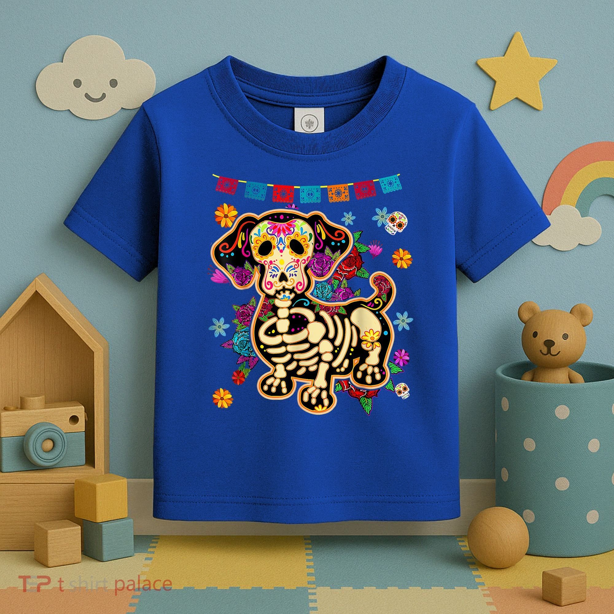 Sugar Skull Mexican Dachshund Bone Halloween Day Of Dead Toddler T-Shirt