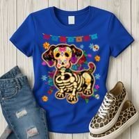 Sugar Skull Mexican Dachshund Bone Halloween Day Of Dead Women's T-Shirt thumb 3