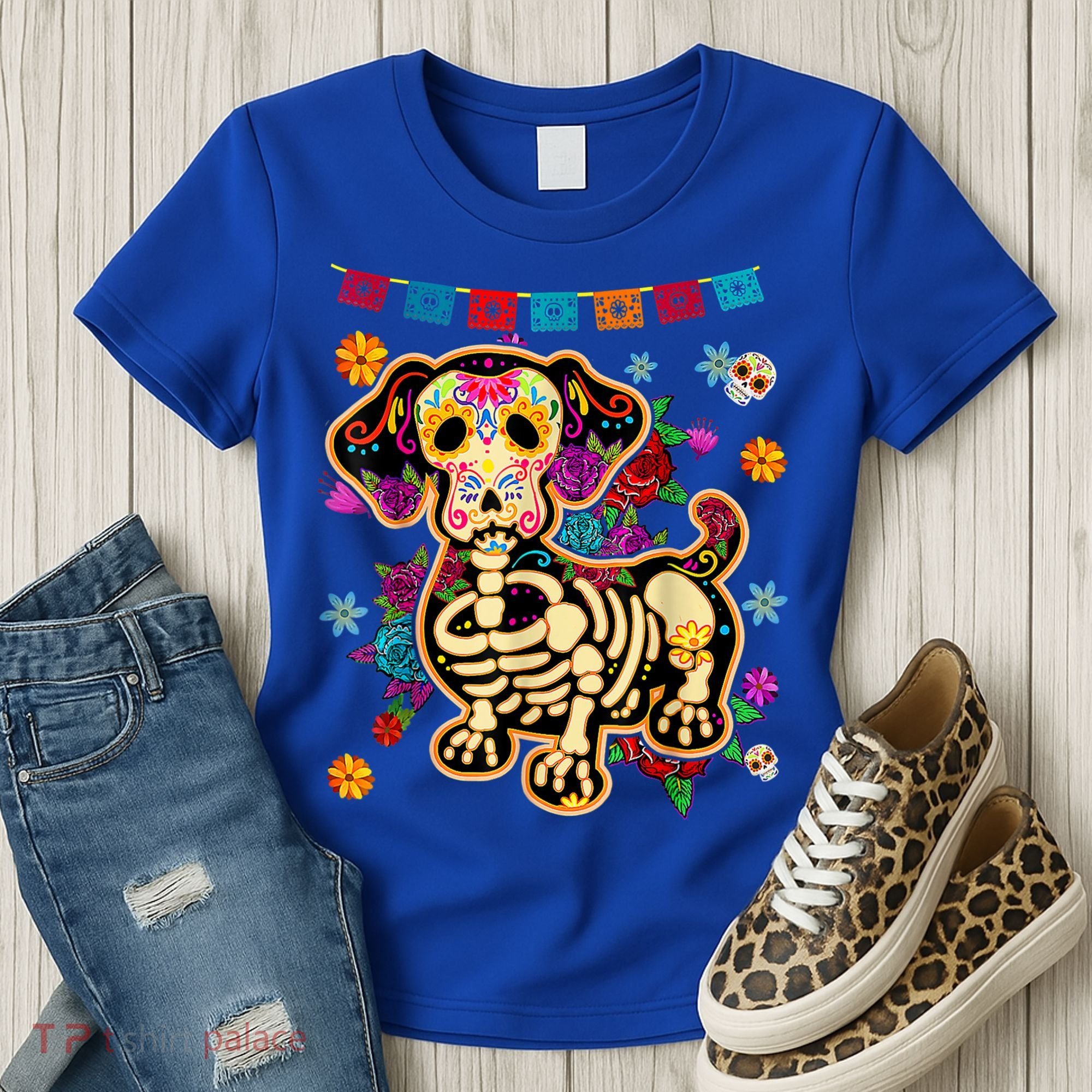 Sugar Skull Mexican Dachshund Bone Halloween Day Of Dead Women's T-Shirt