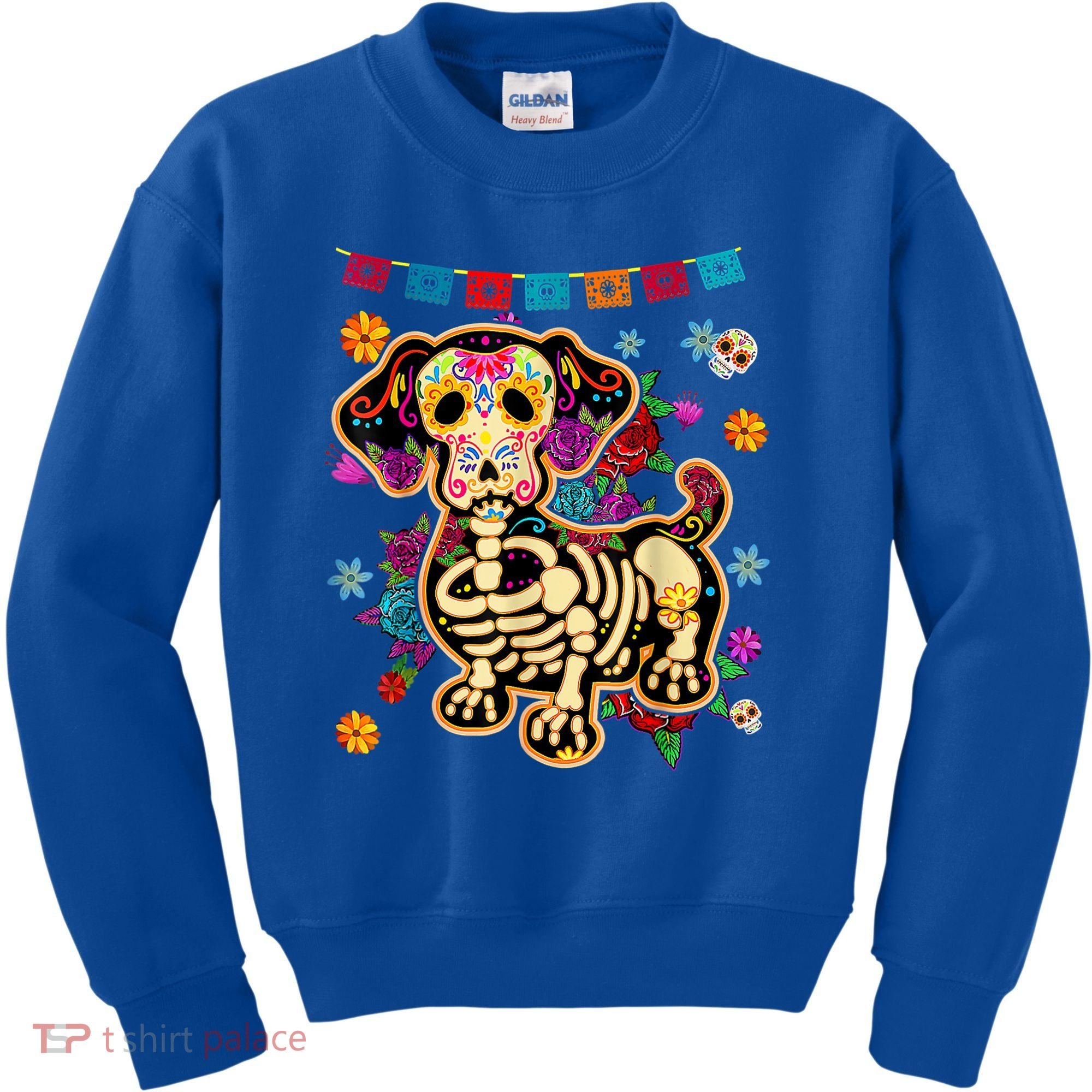 Sugar Skull Mexican Dachshund Bone Halloween Day Of Dead Kids Sweatshirt