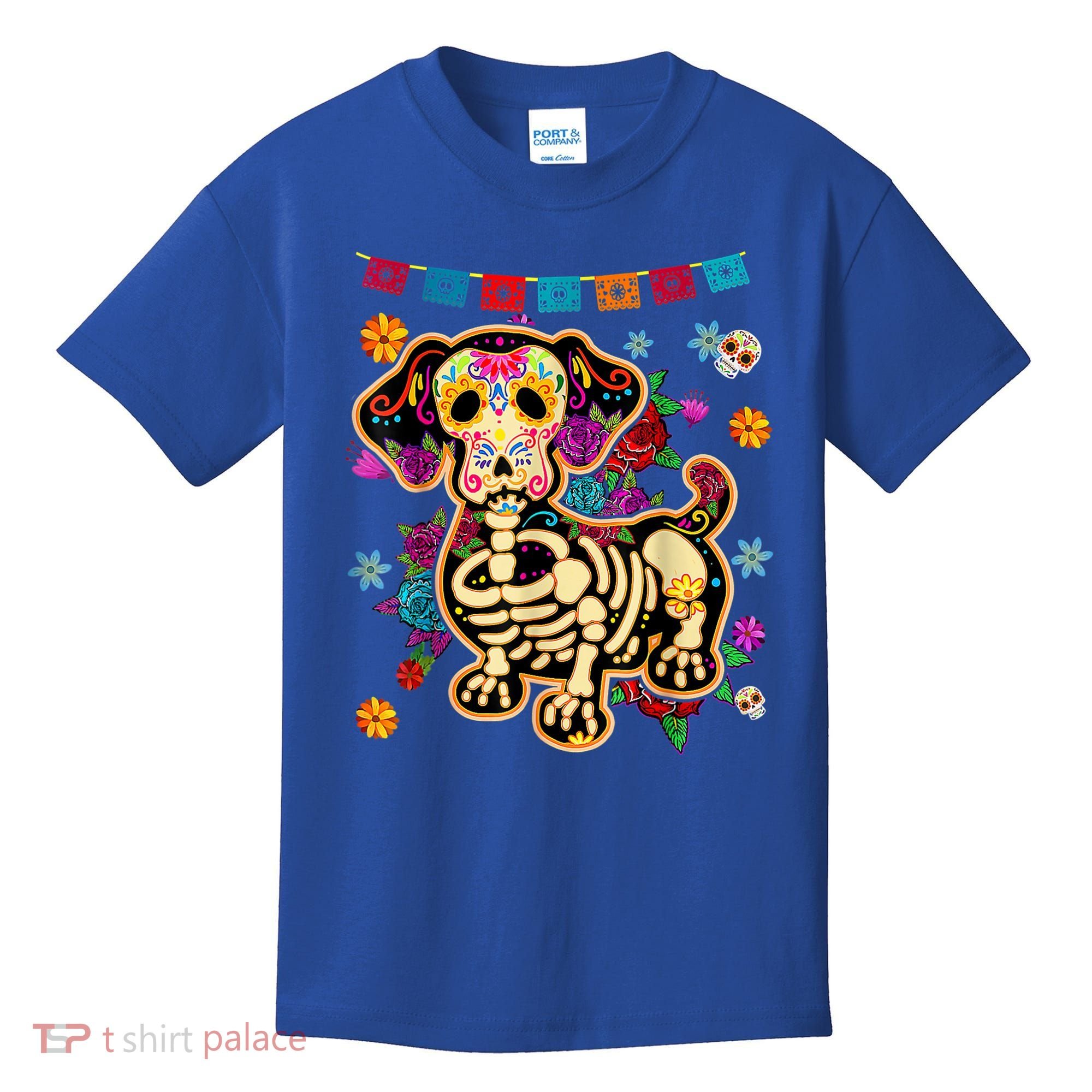 Sugar Skull Mexican Dachshund Bone Halloween Day Of Dead Kids T-Shirt