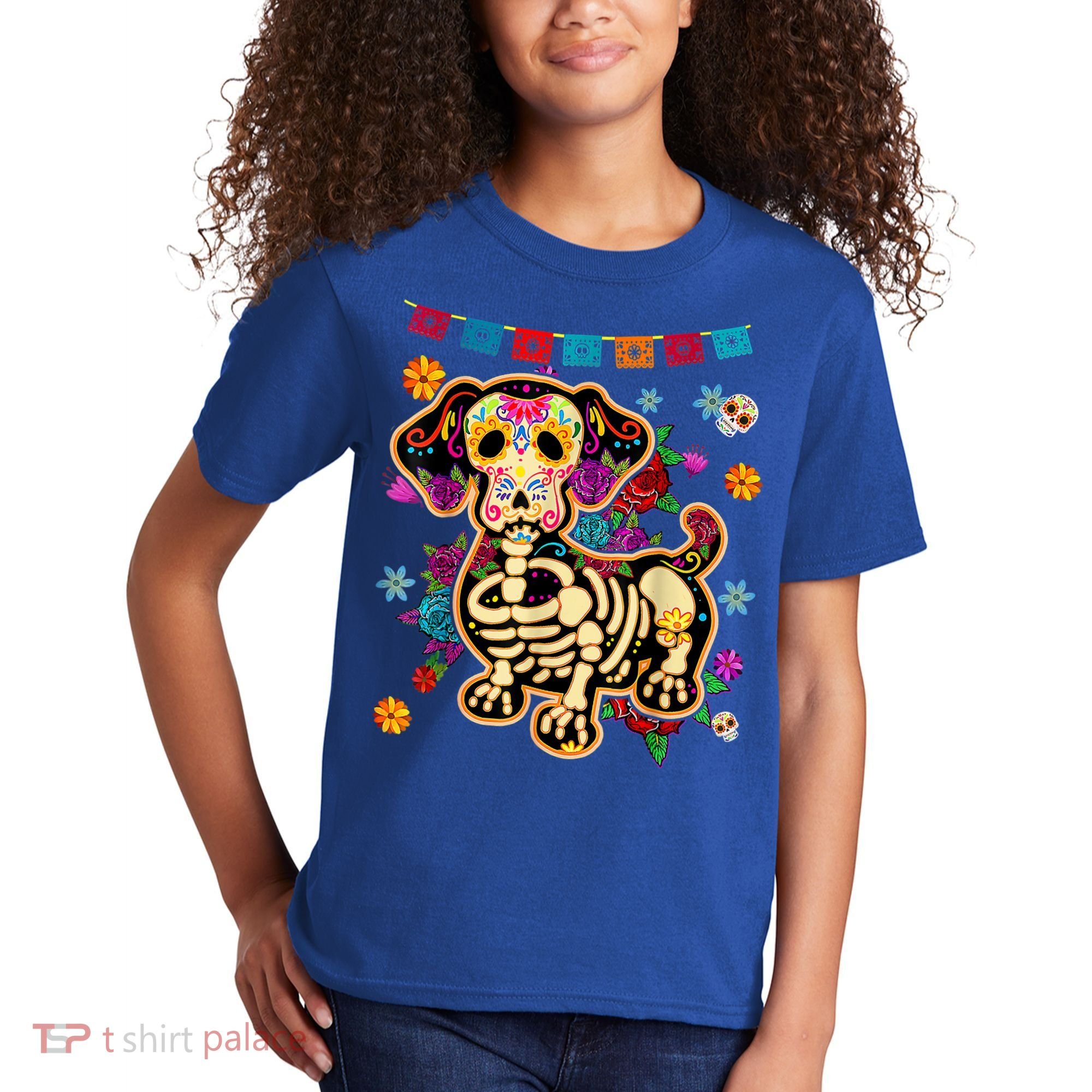 Sugar Skull Mexican Dachshund Bone Halloween Day Of Dead Kids T-Shirt