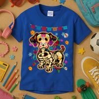 Sugar Skull Mexican Dachshund Bone Halloween Day Of Dead Kids T-Shirt thumb 3