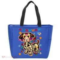 Sugar Skull Mexican Dachshund Bone Halloween Day Of Dead Tote Bag thumb 0