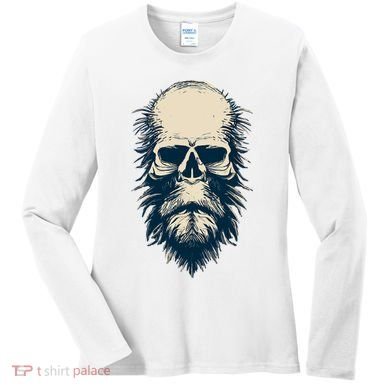 Sasquatch Skull Minimalist Bigfoot Horror Skull Women's Long Sleeve Shirt