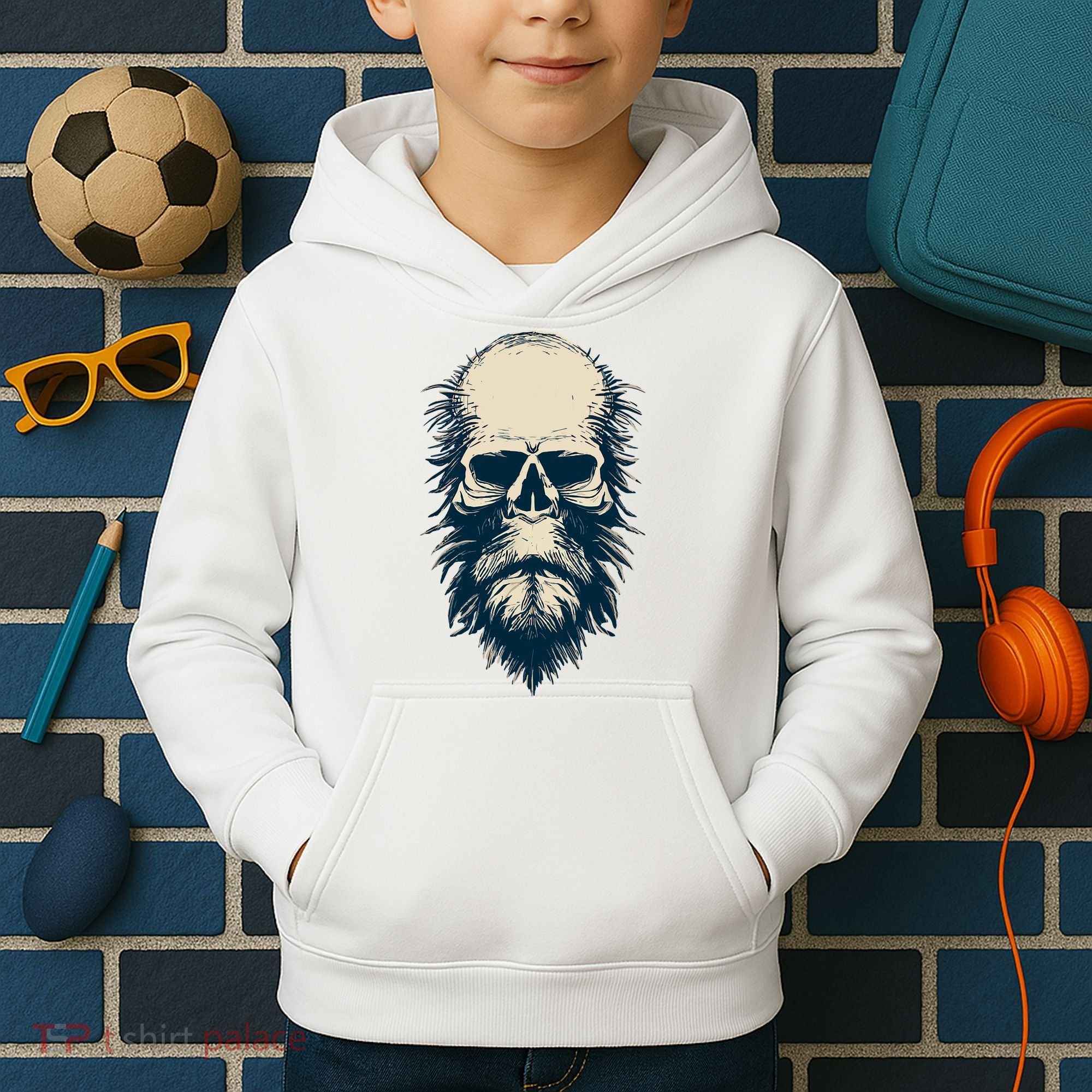 Sasquatch Skull Minimalist Bigfoot Horror Skull Kids Hoodie