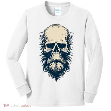 Sasquatch Skull Minimalist Bigfoot Horror Skull Kids Long Sleeve Shirt