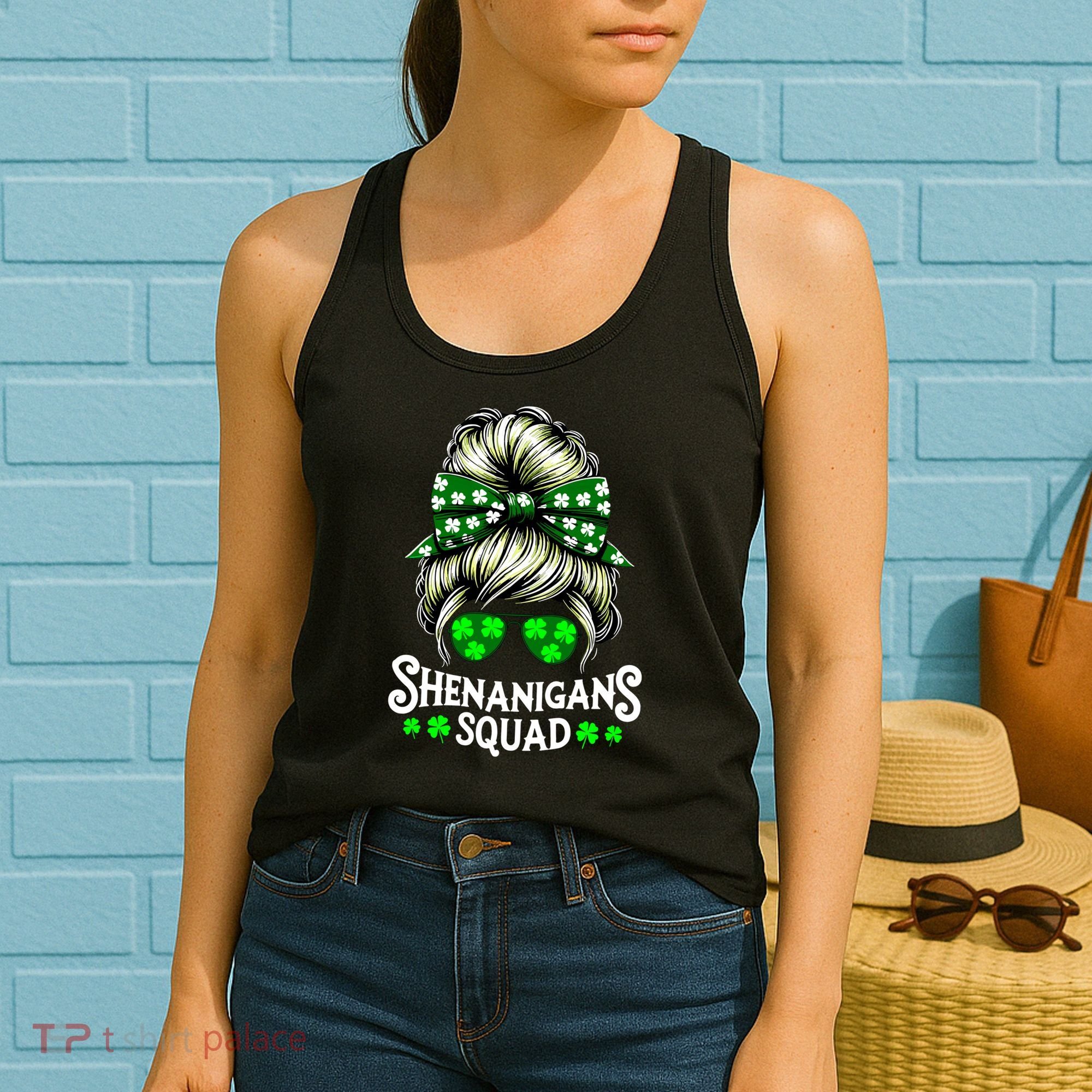 Shenanigans Squad Messy Bun St Patricks Day Women's Tank Top
