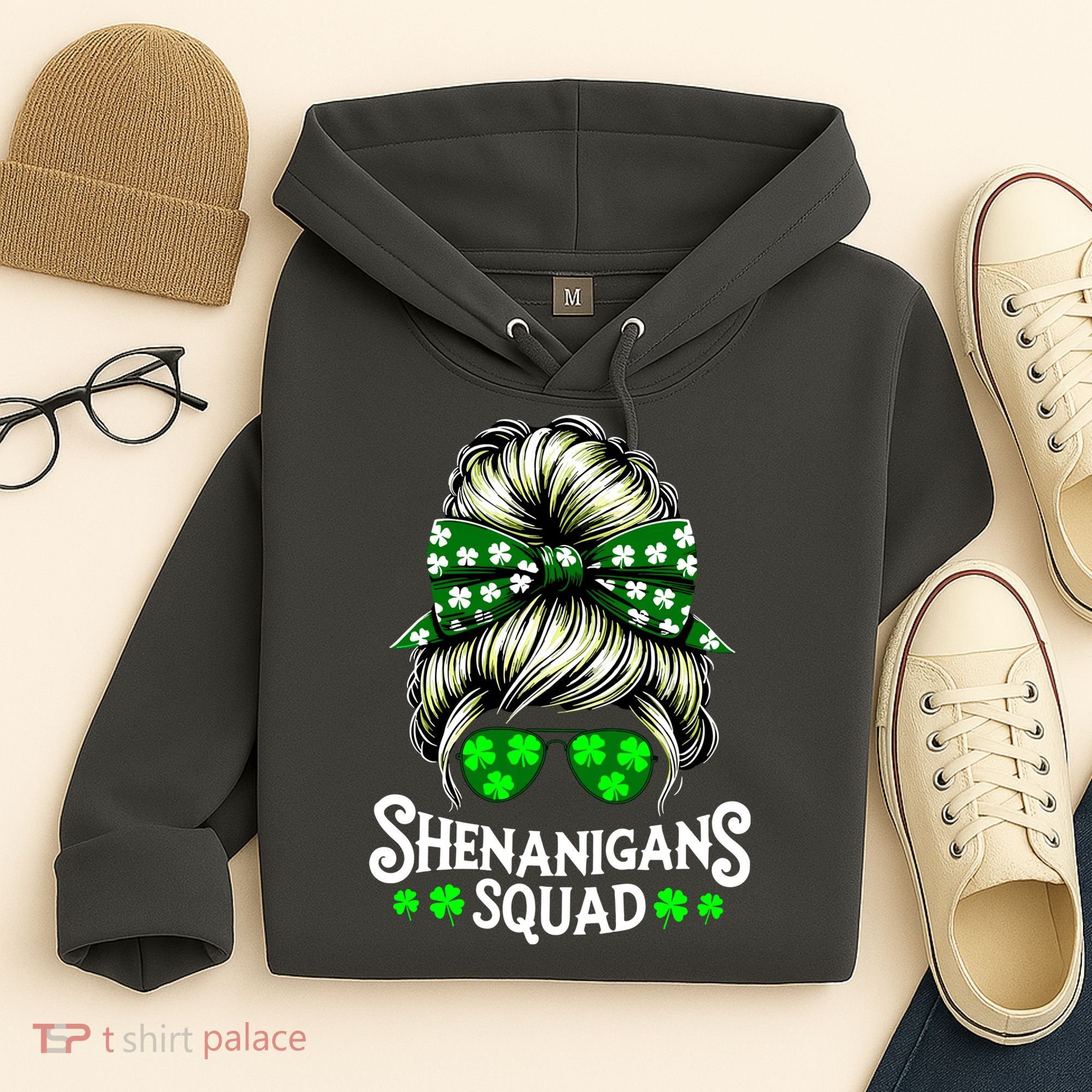 Shenanigans Squad Messy Bun St Patricks Day Hoodie