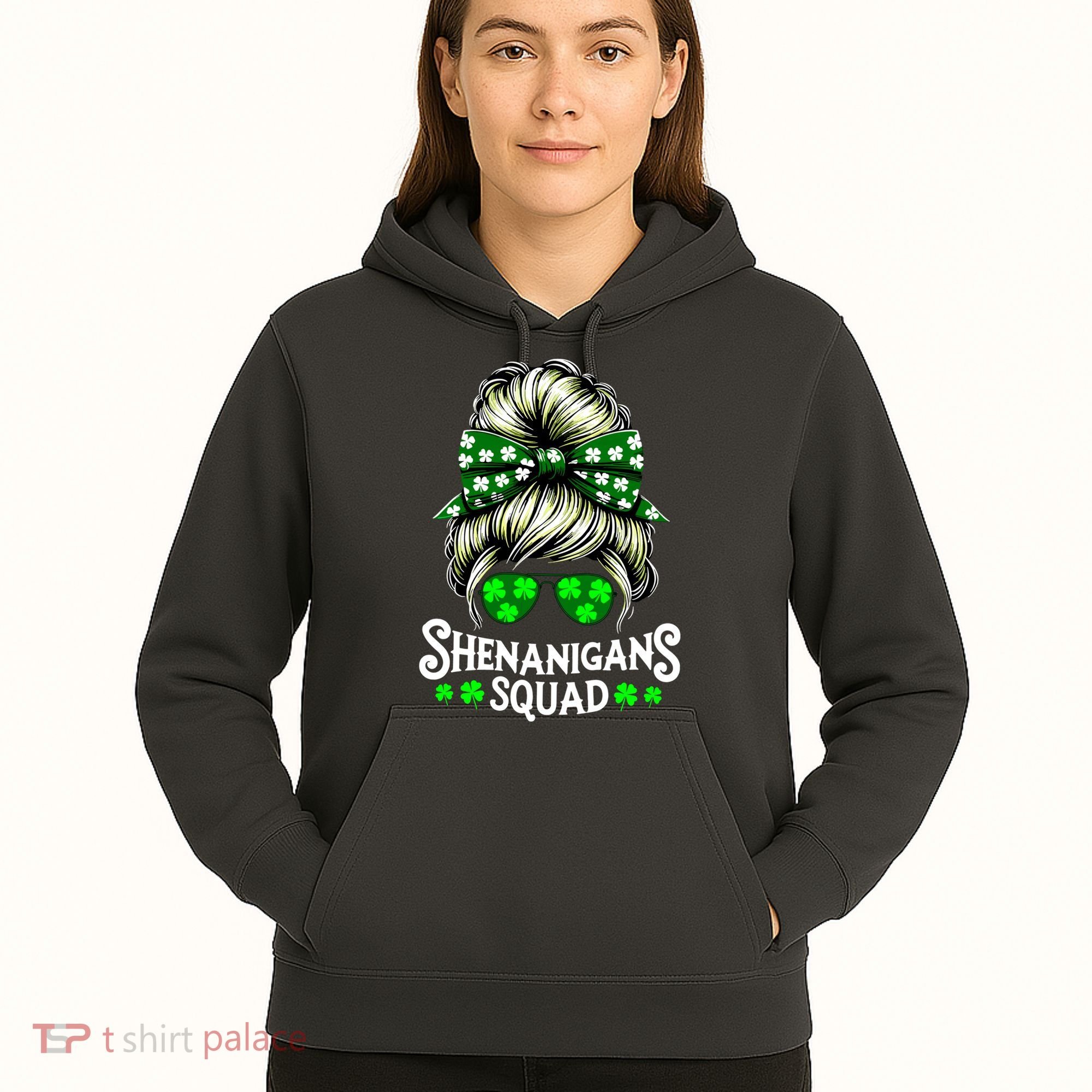 Shenanigans Squad Messy Bun St Patricks Day Hoodie