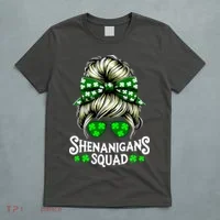 Shenanigans Squad Messy Bun St Patricks Day T-Shirt thumb 5