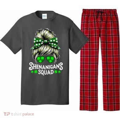 Shenanigans Squad Messy Bun St Patricks Day Pajama Set
