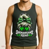 Shenanigans Squad Messy Bun St Patricks Day Tank Top thumb 3