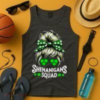 Shenanigans Squad Messy Bun St Patricks Day Tank Top thumb 4