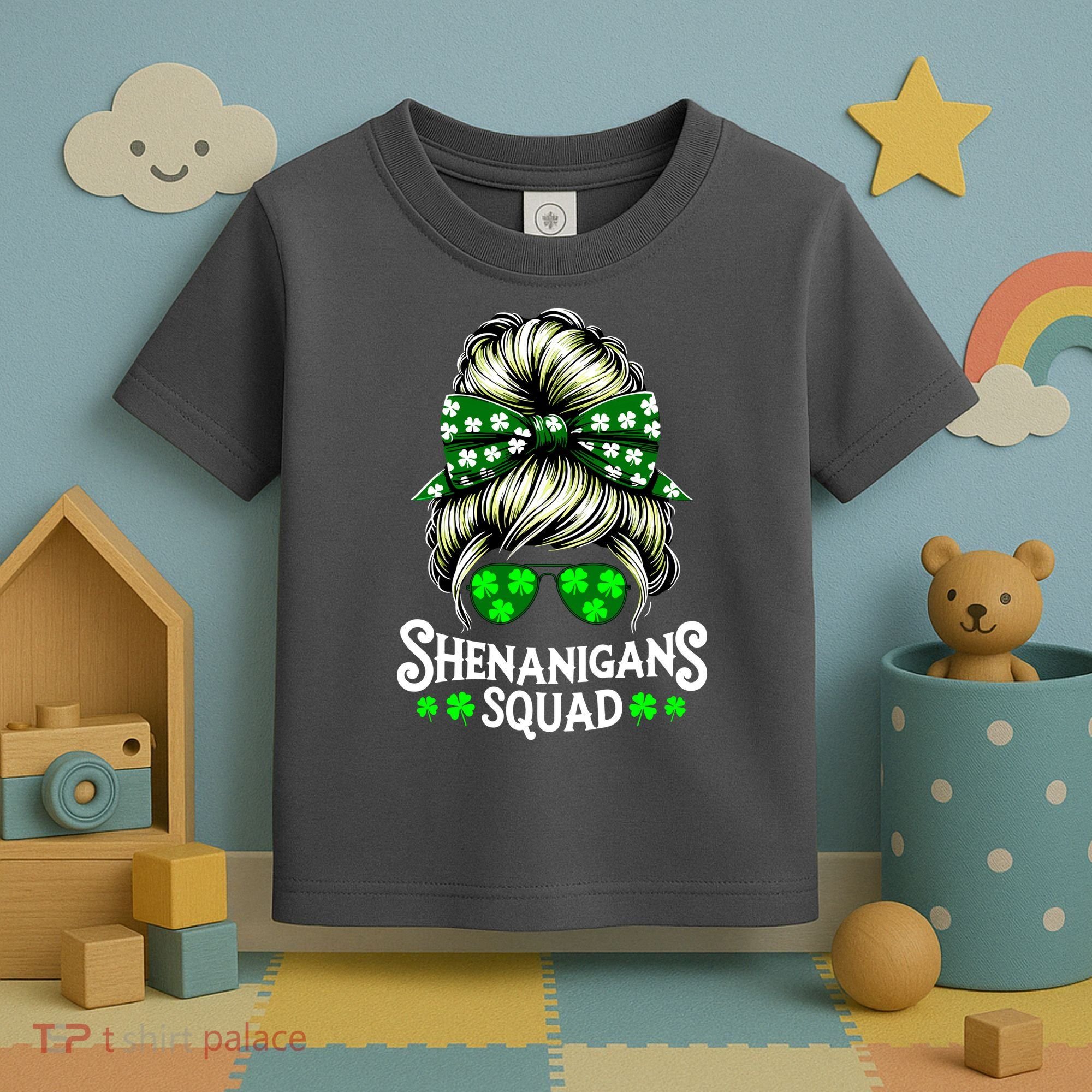 Shenanigans Squad Messy Bun St Patricks Day Toddler T-Shirt