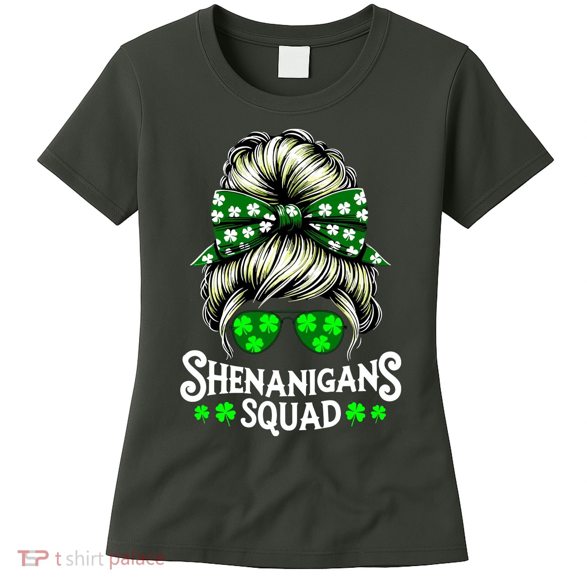 Shenanigans Squad Messy Bun St Patricks Day Women's T-Shirt