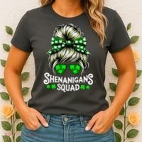 Shenanigans Squad Messy Bun St Patricks Day Women's T-Shirt thumb 2