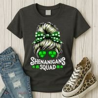 Shenanigans Squad Messy Bun St Patricks Day Women's T-Shirt thumb 3
