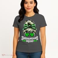 Shenanigans Squad Messy Bun St Patricks Day Women's T-Shirt thumb 4