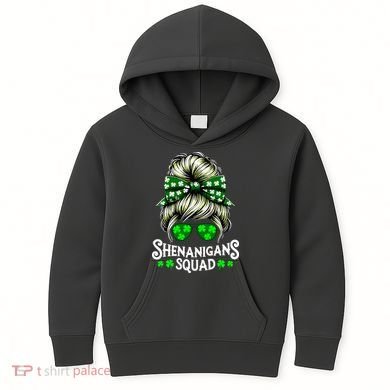 Shenanigans Squad Messy Bun St Patricks Day Kids Hoodie