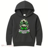 Shenanigans Squad Messy Bun St Patricks Day Kids Hoodie thumb 0