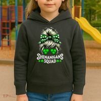 Shenanigans Squad Messy Bun St Patricks Day Kids Hoodie thumb 3