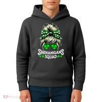 Shenanigans Squad Messy Bun St Patricks Day Kids Hoodie thumb 4