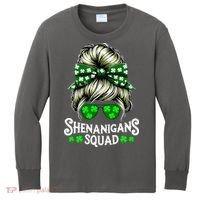 Shenanigans Squad Messy Bun St Patricks Day Kids Long Sleeve Shirt thumb 0