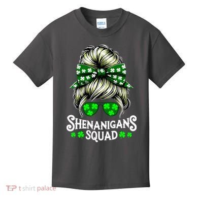 Shenanigans Squad Messy Bun St Patricks Day Kids T-Shirt