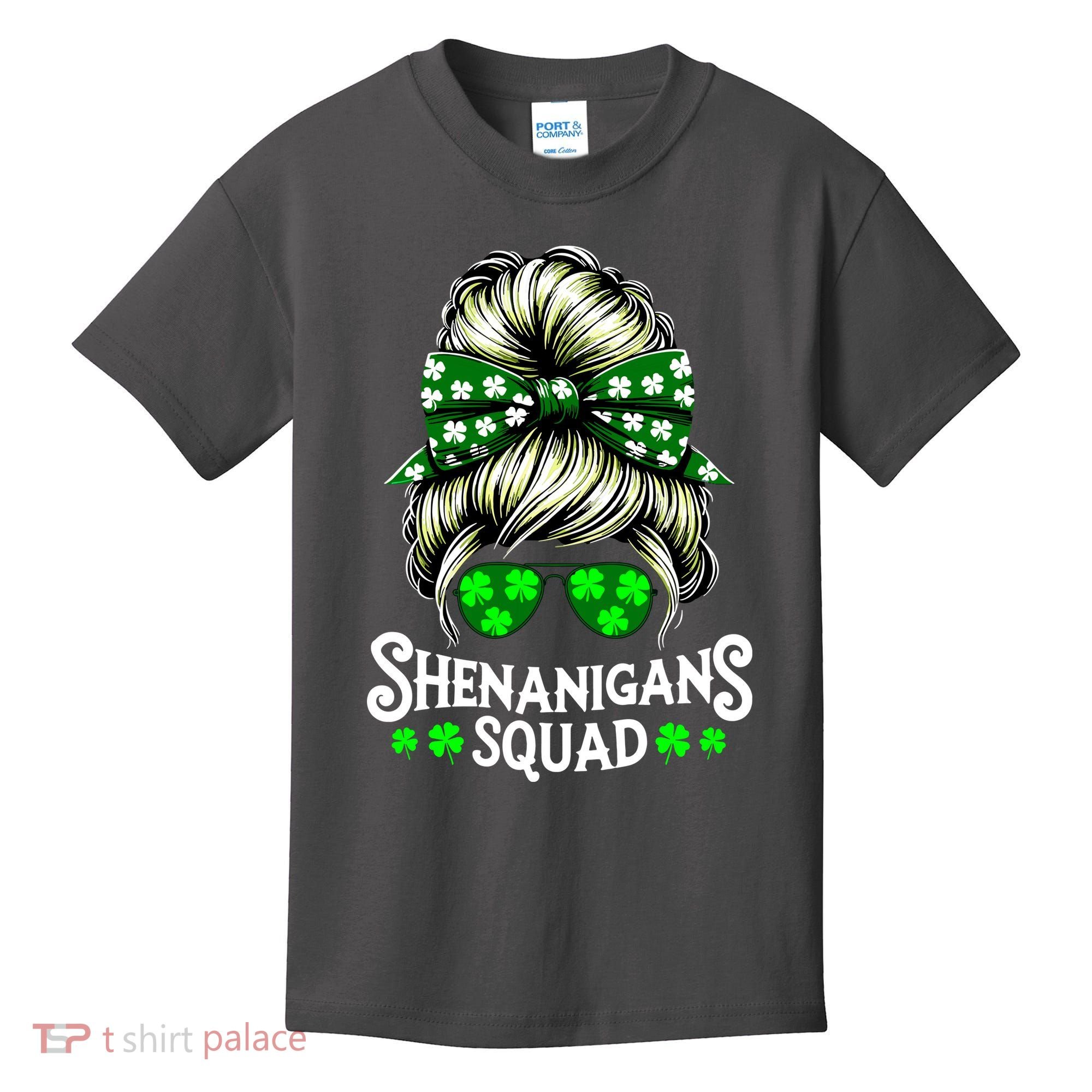 Shenanigans Squad Messy Bun St Patricks Day Kids T-Shirt