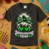 Shenanigans Squad Messy Bun St Patricks Day Kids T-Shirt thumb 3