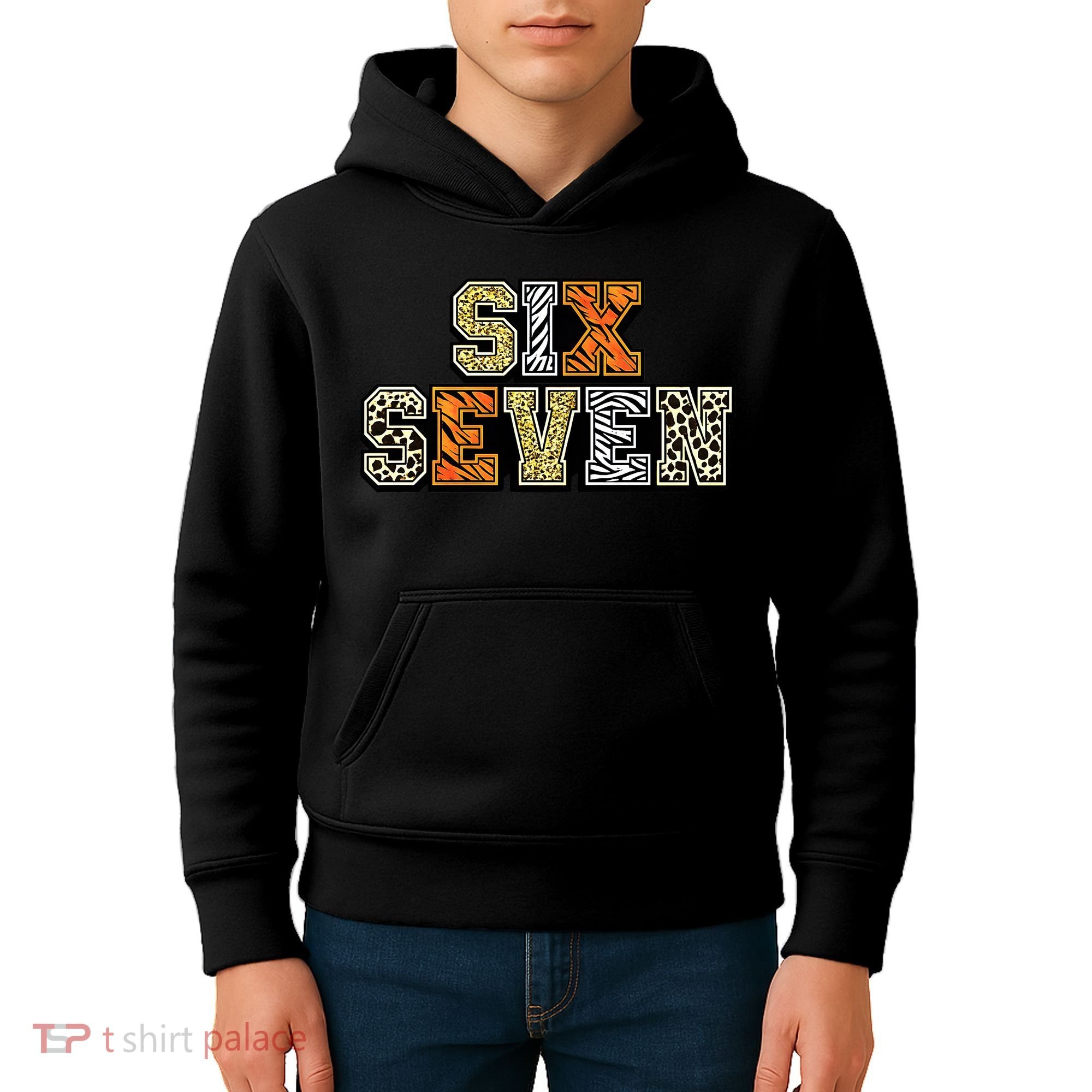 Six Seven Meme Animal Print Kids Hoodie