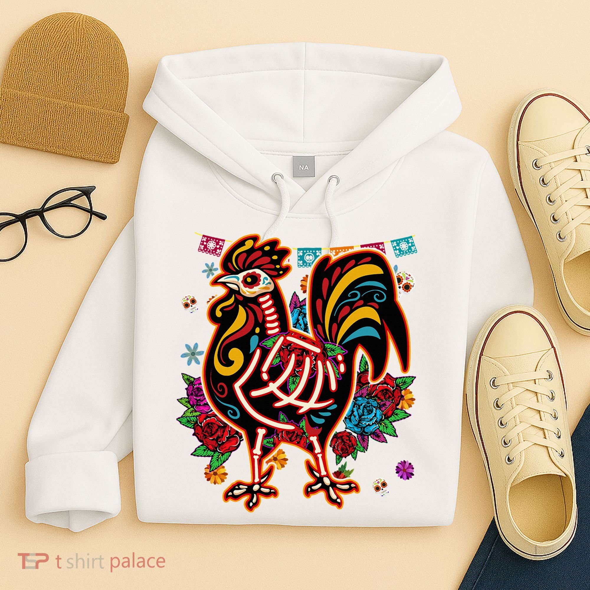 Sugar Skull Mexican Chicken Bone Halloween Day Of Dead Hoodie