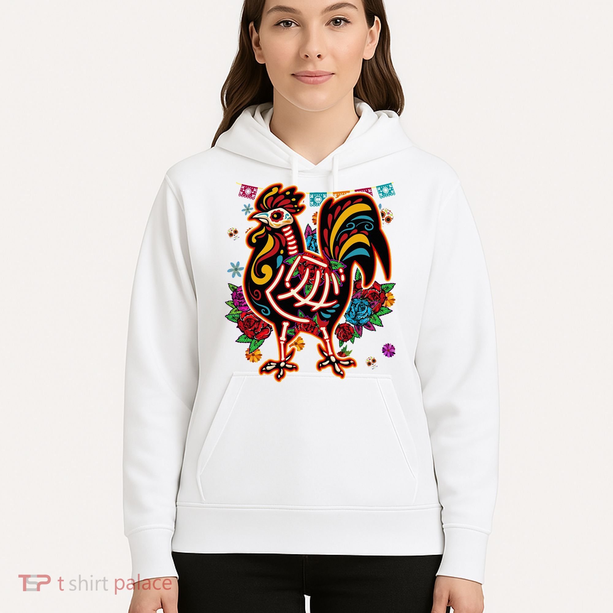 Sugar Skull Mexican Chicken Bone Halloween Day Of Dead Hoodie