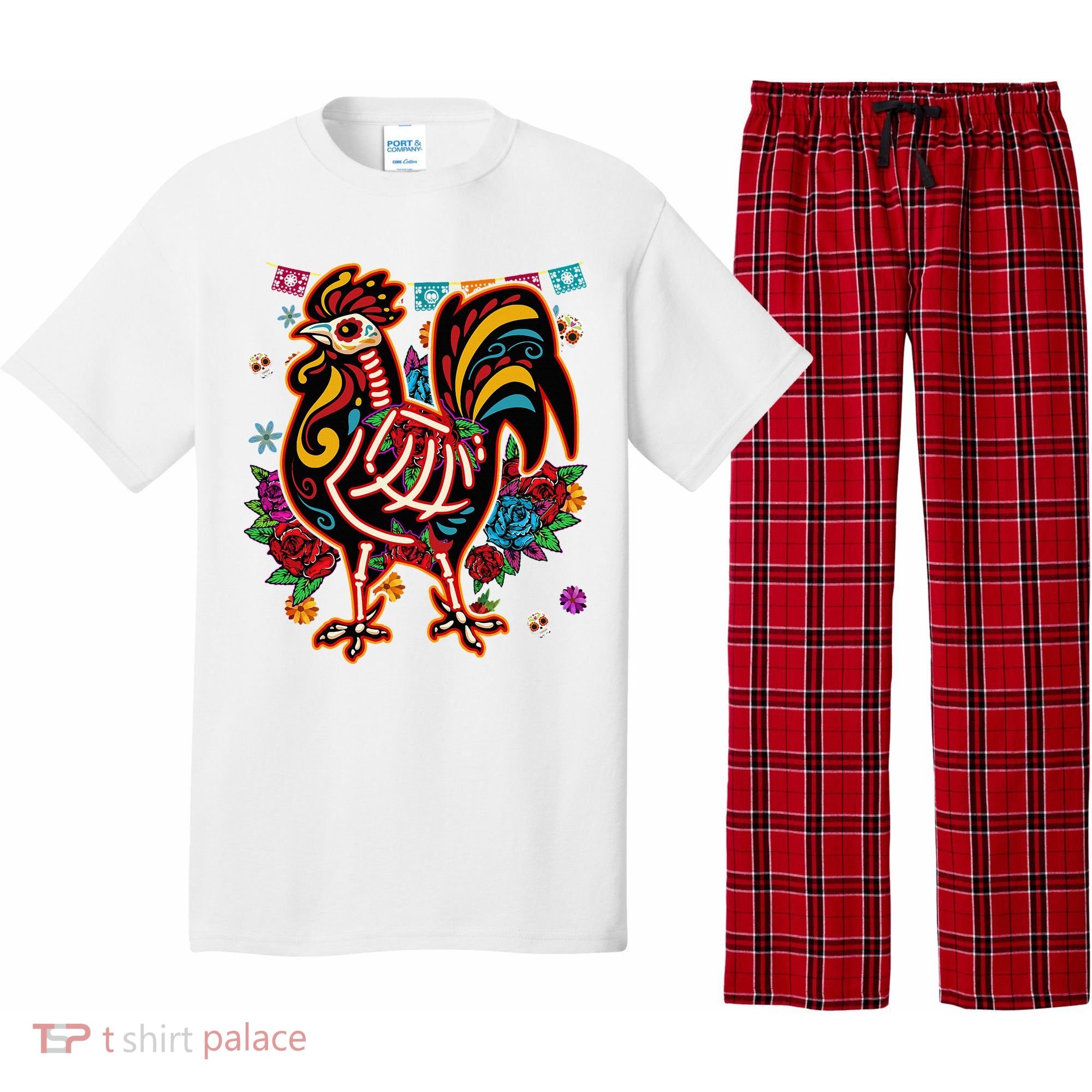 Sugar Skull Mexican Chicken Bone Halloween Day Of Dead Pajama Set