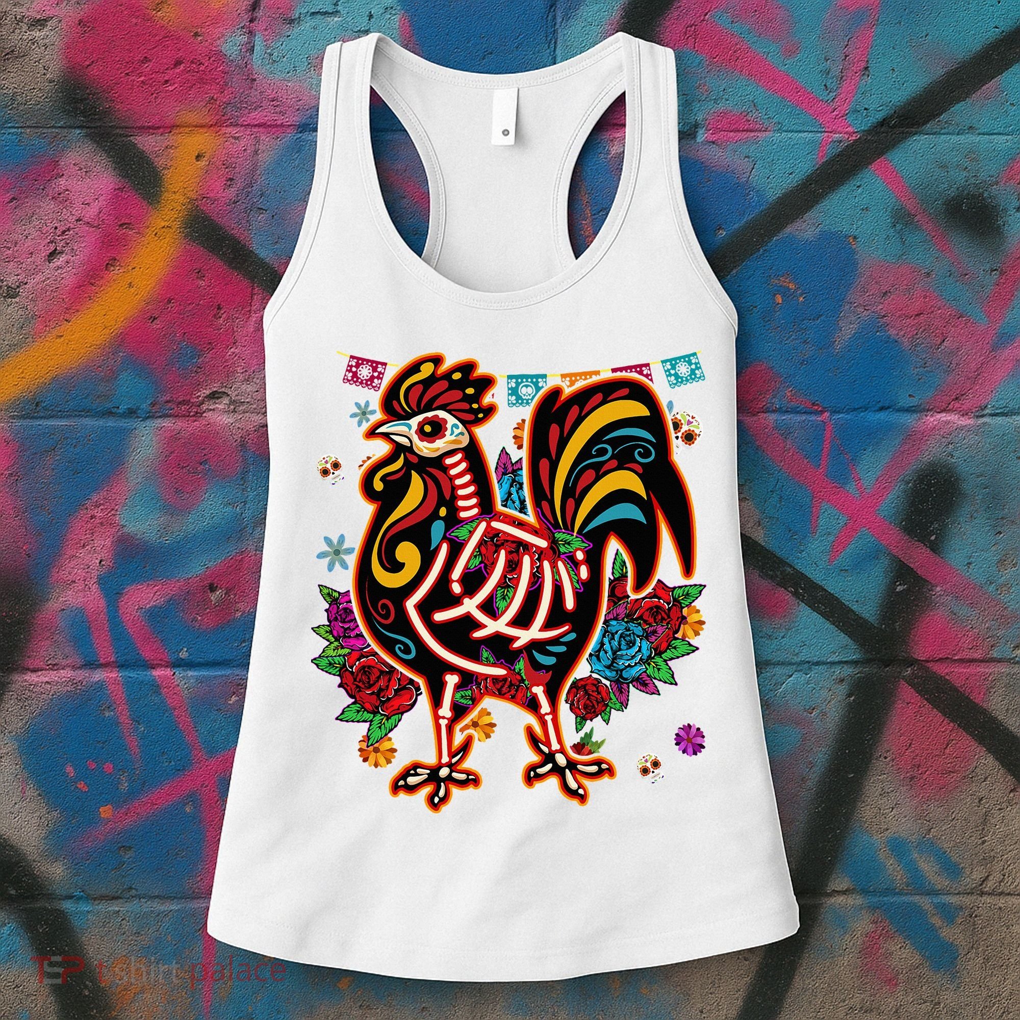Sugar Skull Mexican Chicken Bone Halloween Day Of Dead Women's Tank Top